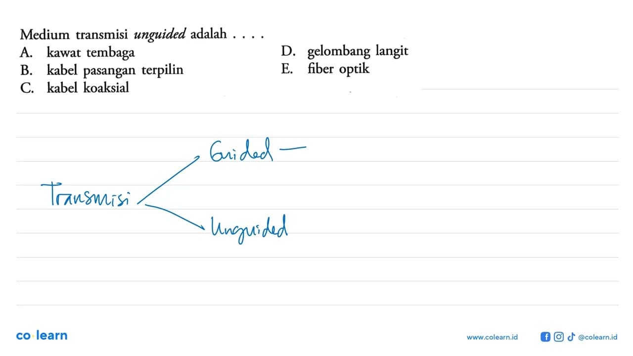 Medium transmisi unguided adalah ...