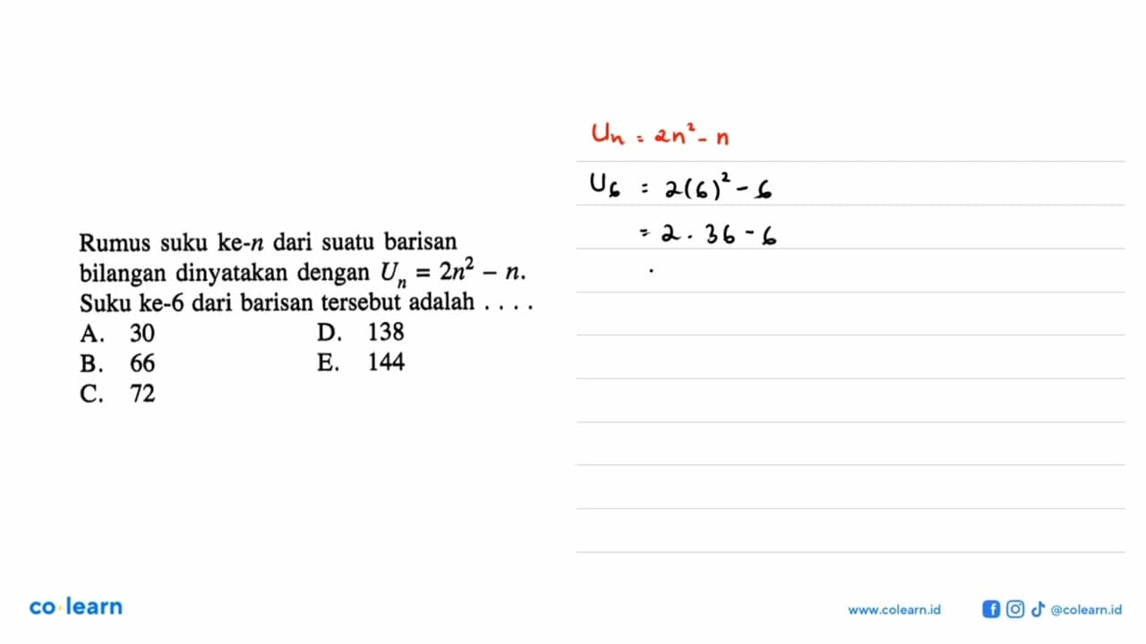 Rumus suku ke- n dari suatu barisan bilangan dinyatakan