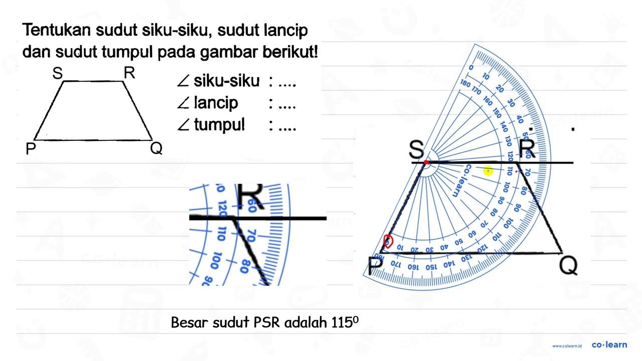 Tentukan sudut siku-siku, sudut lancip dan sudut tumpul