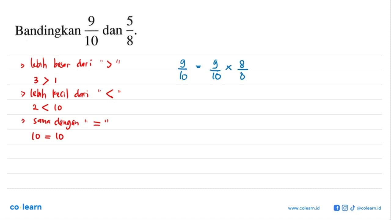 Bandingkan 9/10 dan 5/8