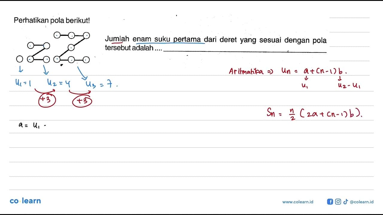 Perhatikan pola berikut! Jumlah enam suku pertama dari