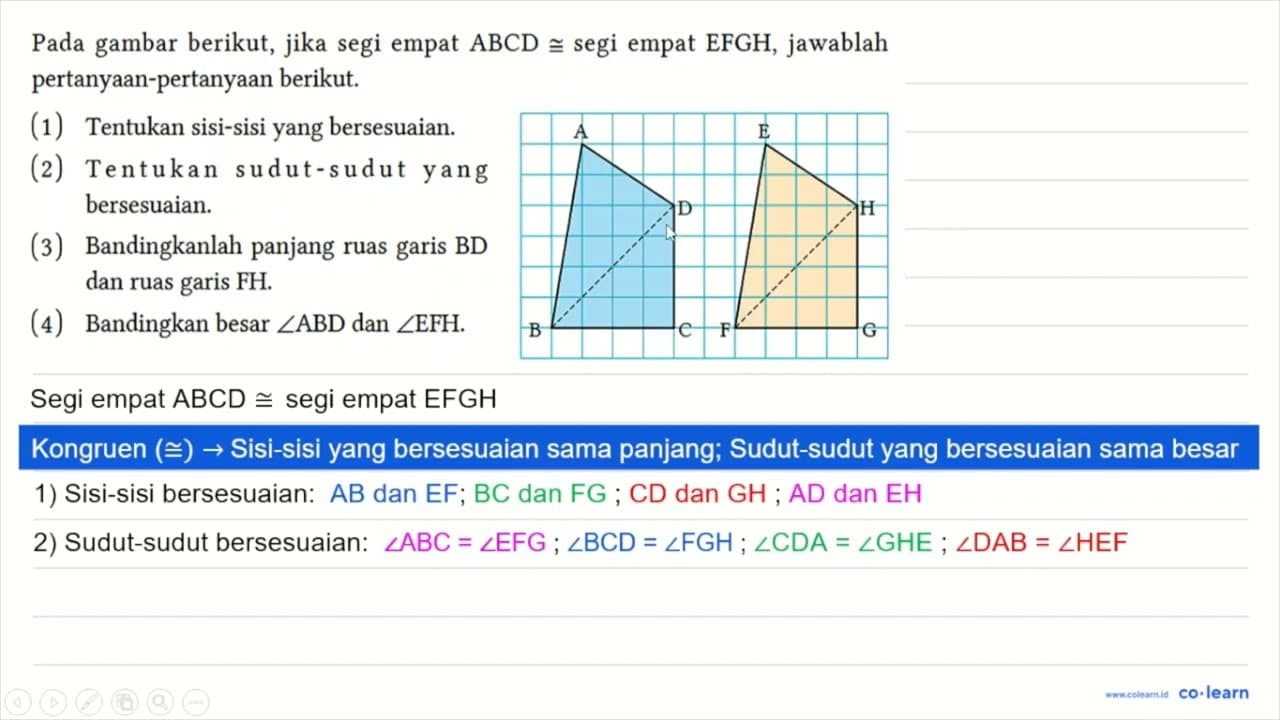 Pada gambar berikut, jika segi empat ABCD kongruen segi