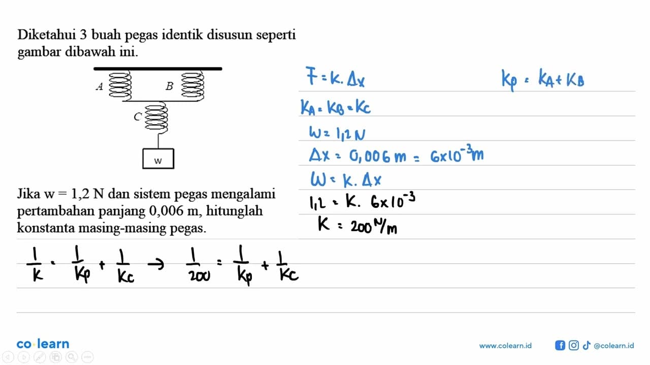 Diketahui 3 buah pegas identik disusun seperti gambar