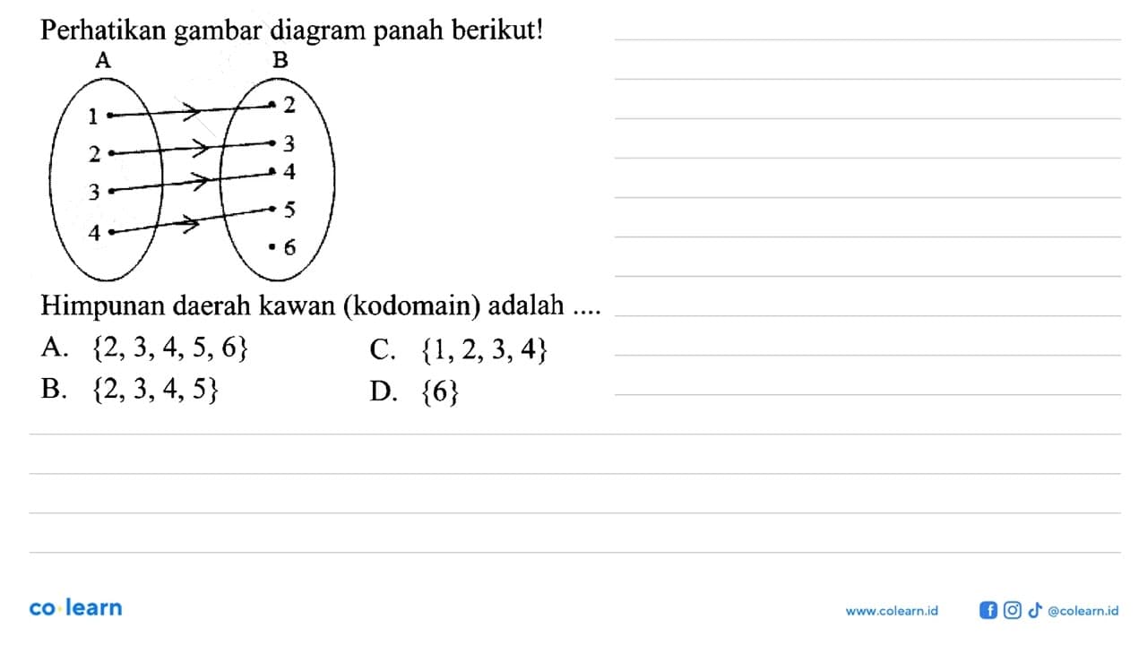 Perhatikan gambar diagram panah berikut! A 1 2 3 4 B 2 3 4