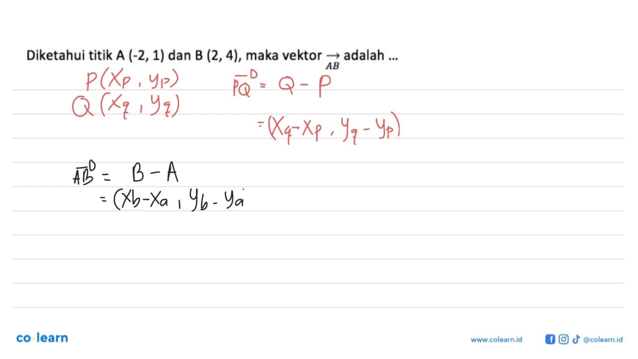 Diketahui titik A(-2,1) dan B(2,4) , maka vektor AB adalah