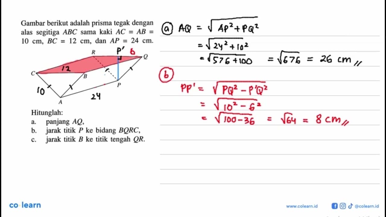 Gambar berikut adalah prisma tegak dengan alas segitiga ABC