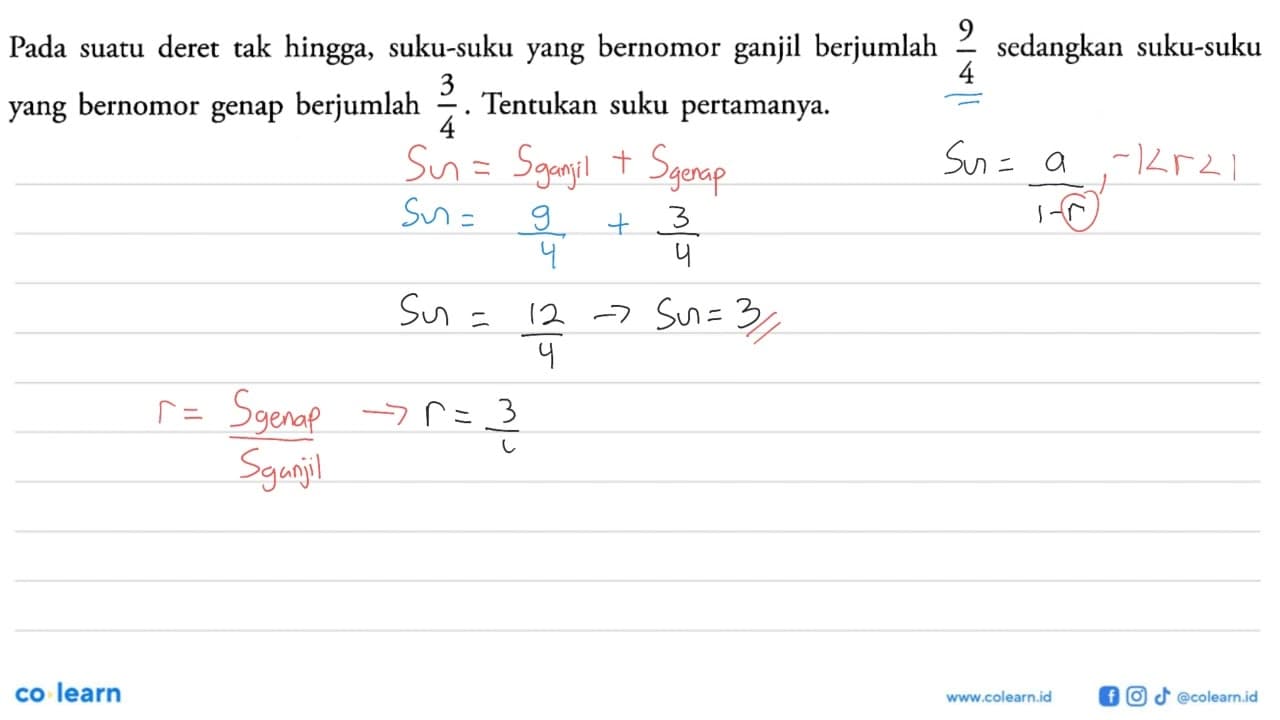 Pada suatu deret tak hingga, suku-suku yang bernomor ganjil