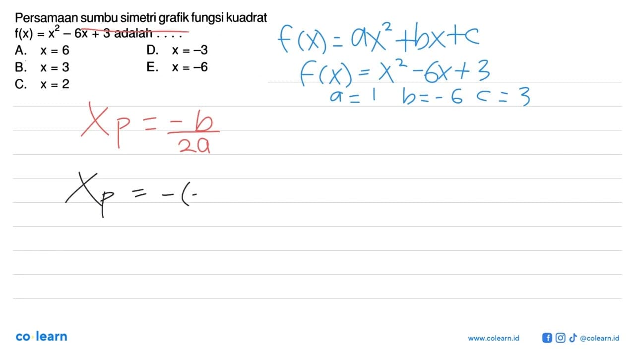 Persamaan sumbu simetri grafik fungsi kuadrat f(x) = x^2 -