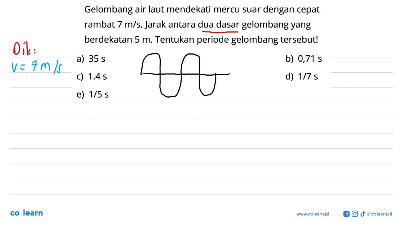 Gelombang air laut mendekati mercu suar dengan cepat rambat