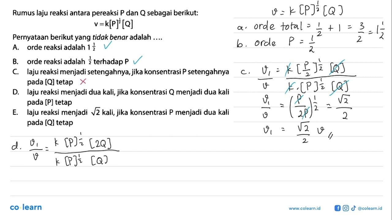 Rumus laju reaksi antara pereaksi P dan Q sebagai