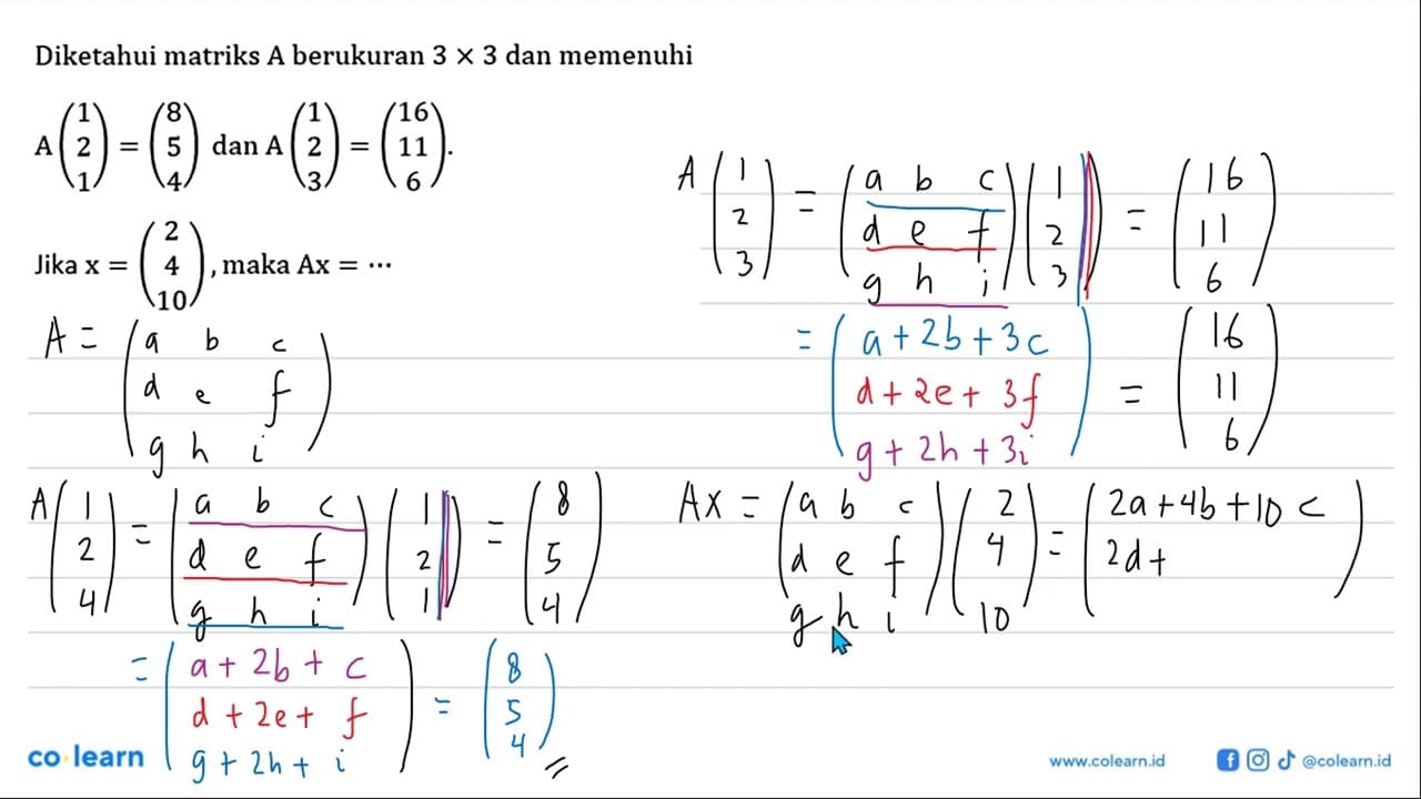 Diketahui matriks A berukuran 3x3 dan memenuhi A(1 2 1)=(8