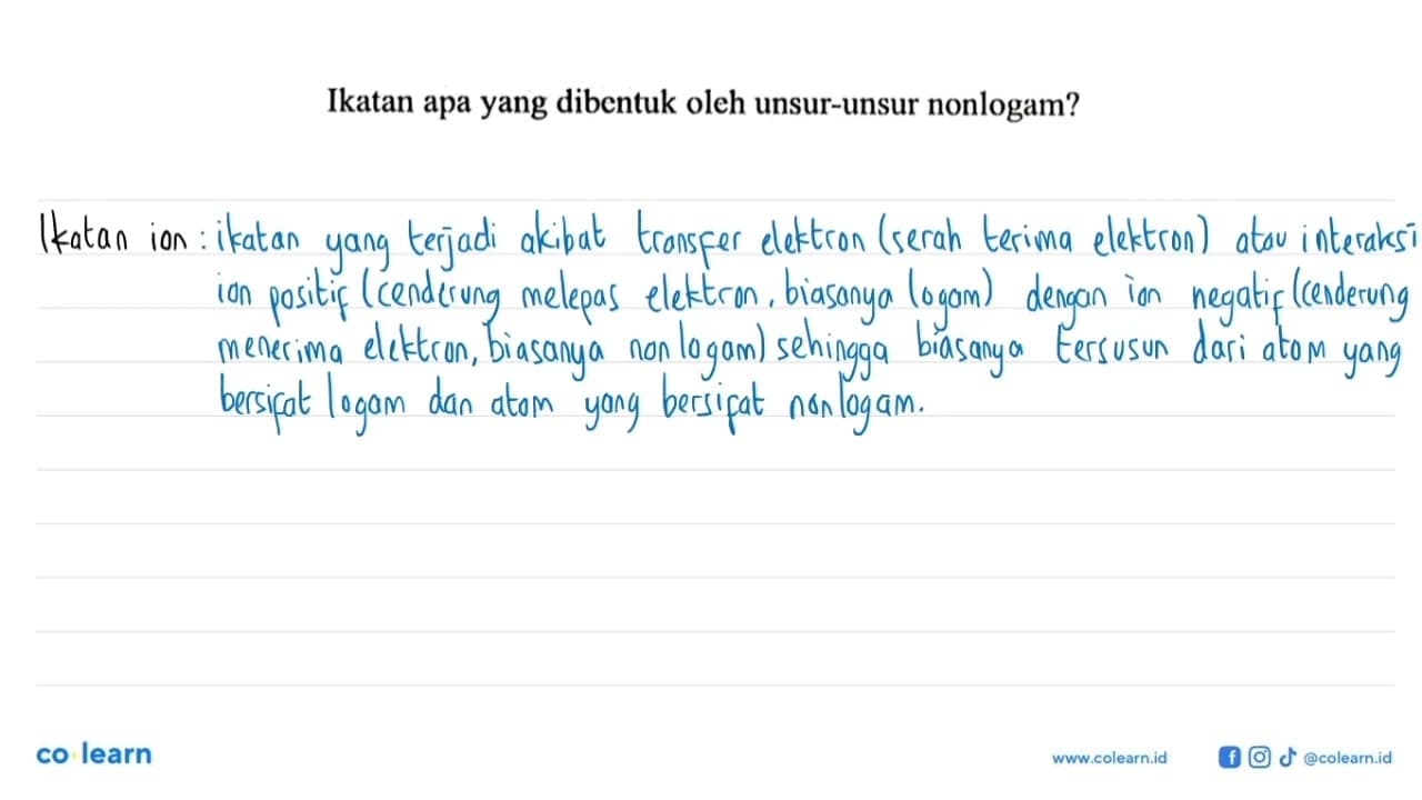 Ikatan apa yang dibentuk oleh unsur-unsur nonlogam?