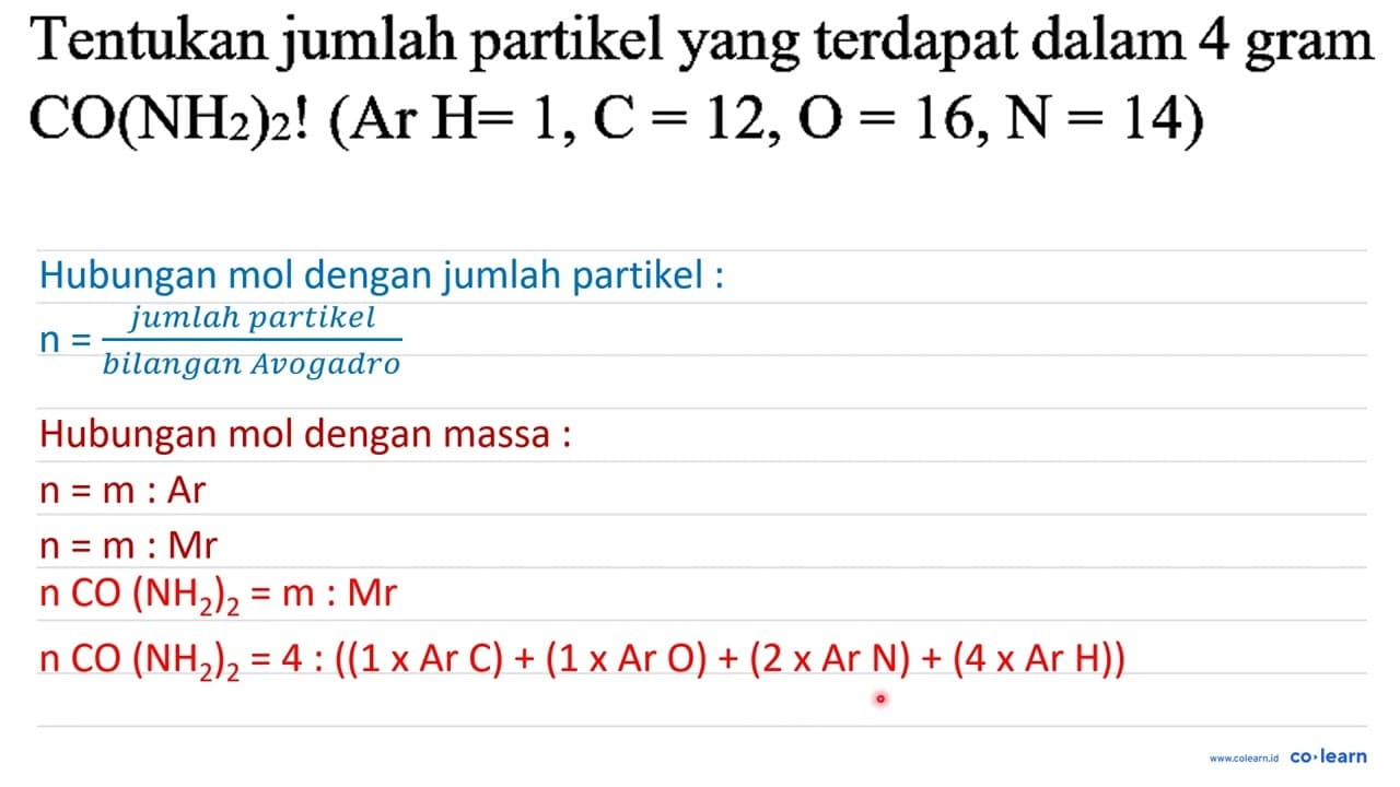 Tentukan jumlah partikel yang terdapat dalam 4 gram