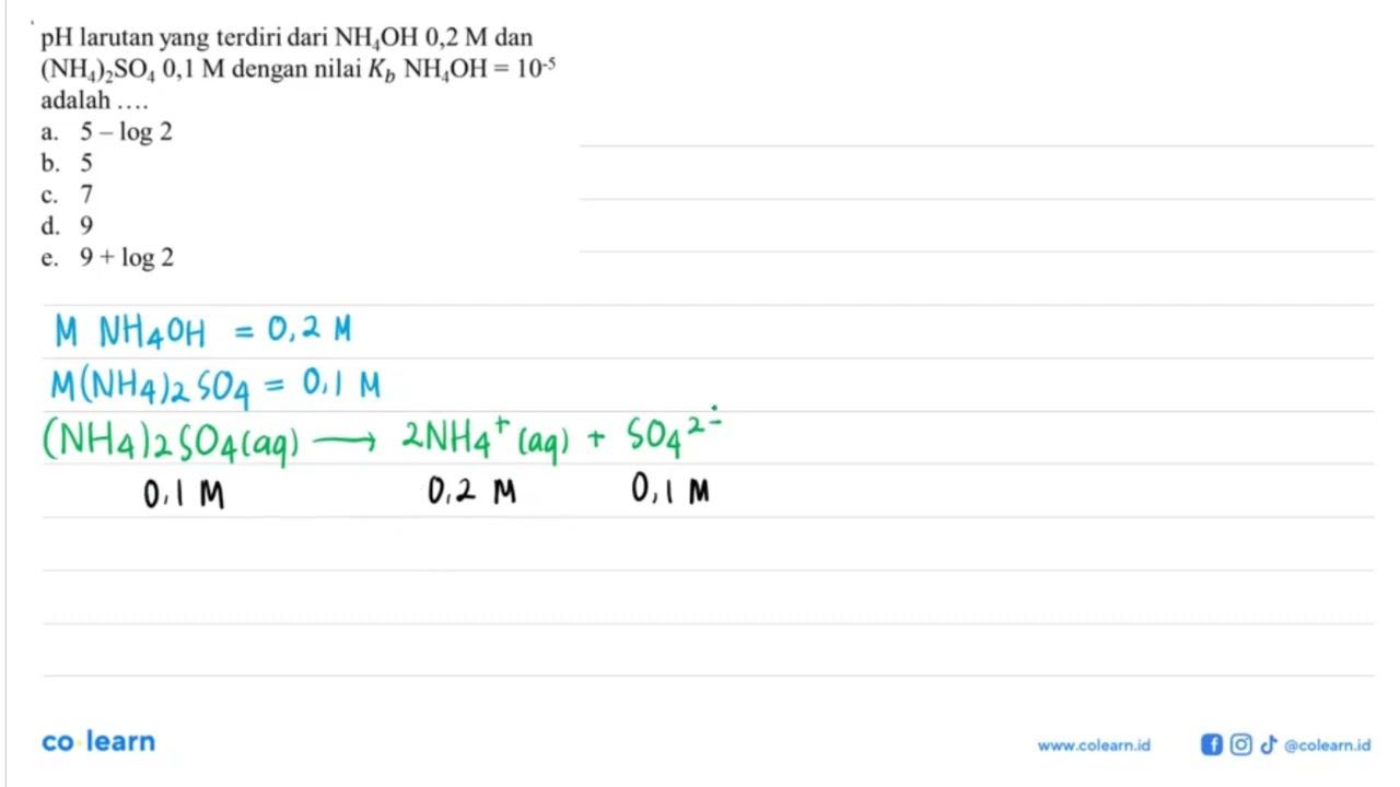 pH larutan yang teerdiri dari NH4OH 0,2 M dan (NH4)2SO4 0,1