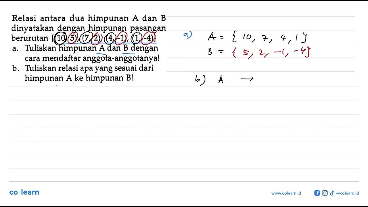 Relasi antara dua himpunan A dan B dinyatakan dengan