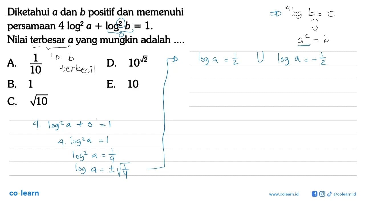 Diketahui a dan b positif dan memenuhi persamaan 4 log^2 a