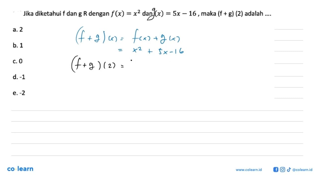 Jika diketahui f dan g R dengan f(x)=x^2 dan (x)=5x-16,