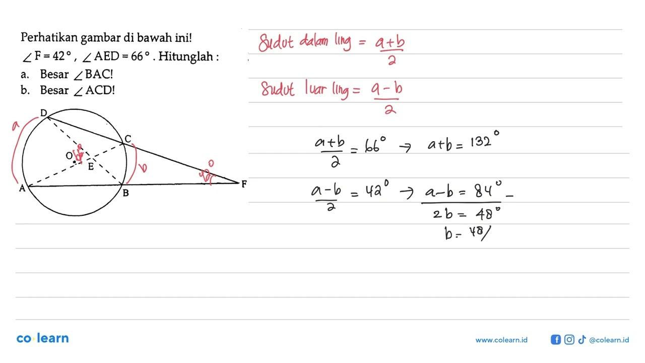 Perhatikan gambar di bawah ini! sudut F=42, sudut AED=66.