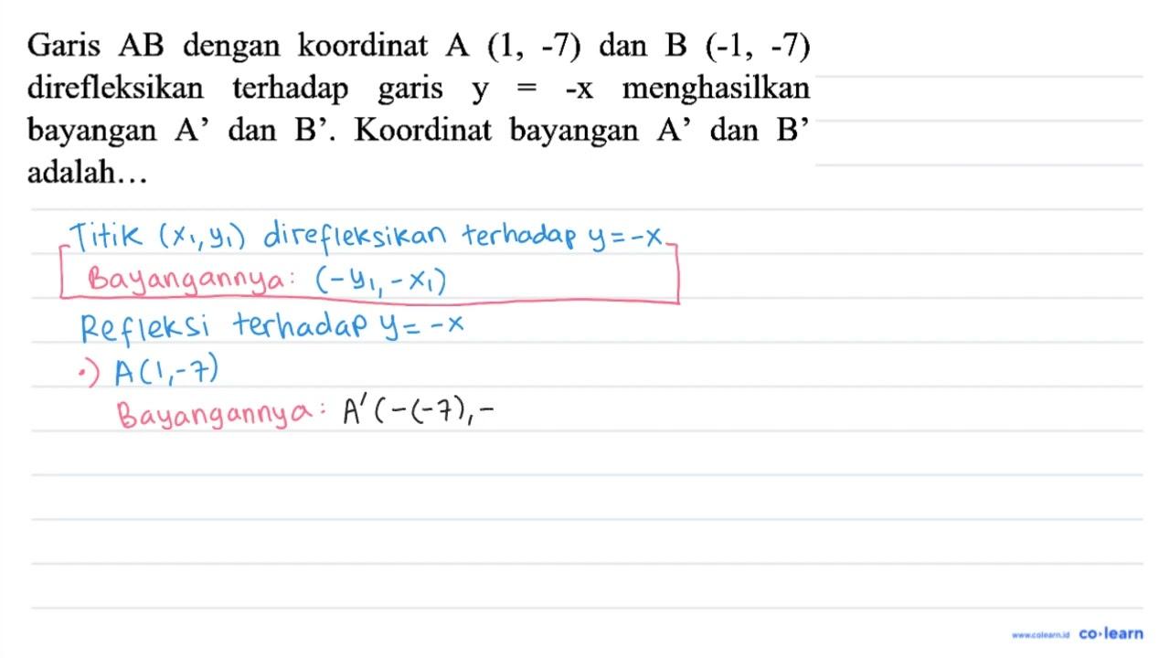 Garis AB dengan koordinat A (1,-7) dan B (-1,-7)