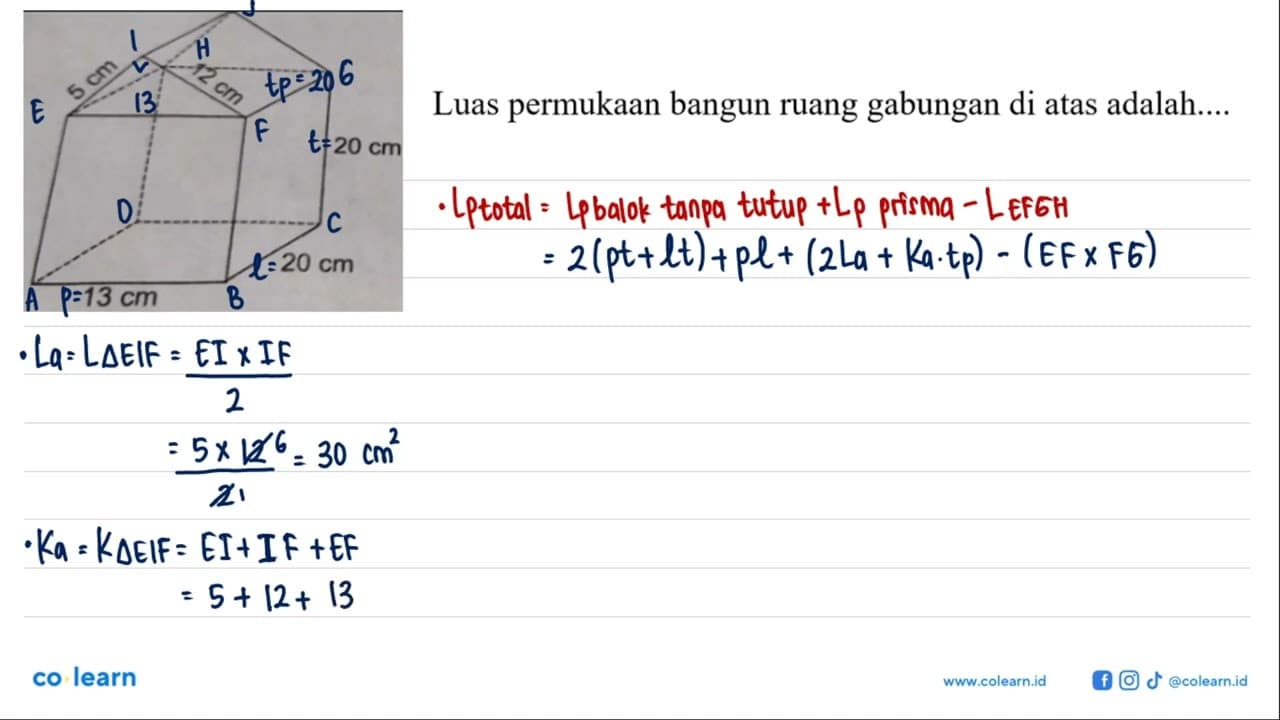 5 cm 12 cm 20 cm 20 cm 13 cm Luas permukaan bangun ruang