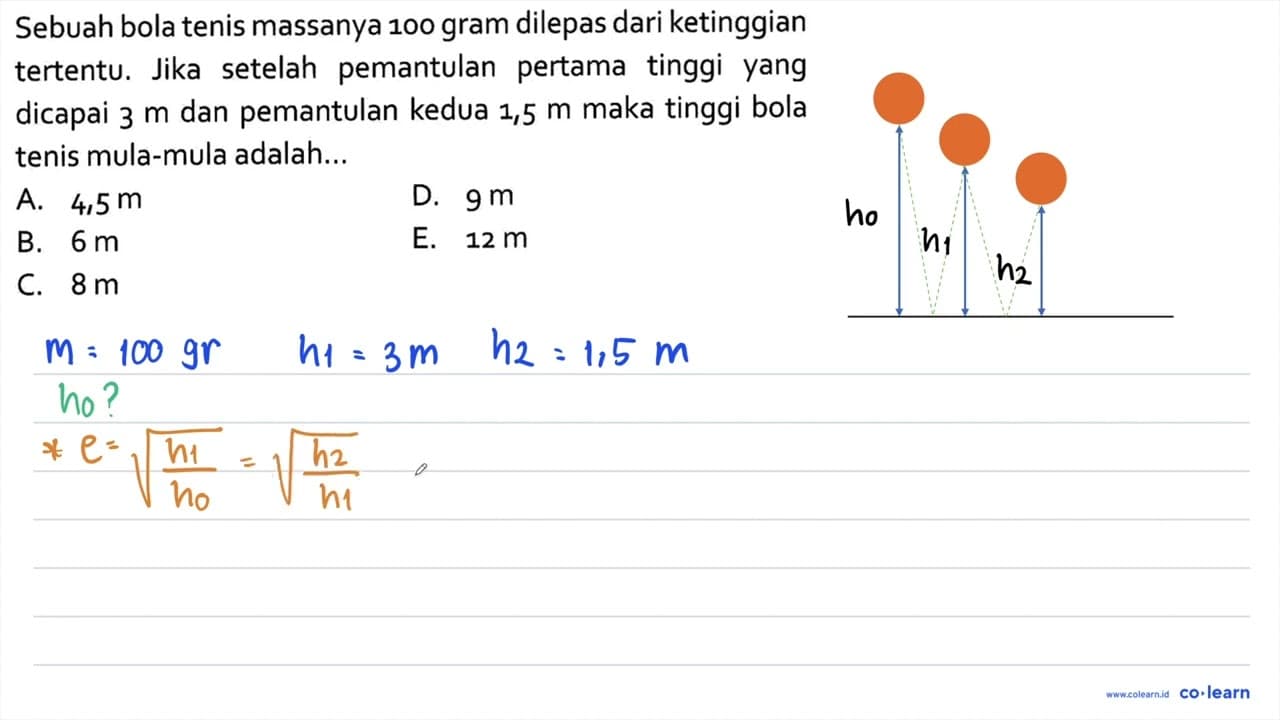 Sebuah bola tenis massanya 100 gram dilepas dari ketinggian