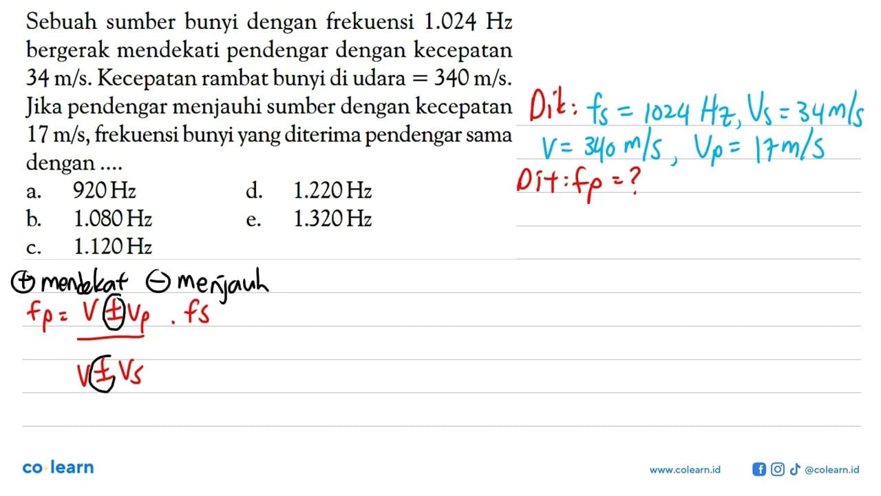 Sebuah sumber bunyi dengan frekuensi 1.024 Hz bergerak