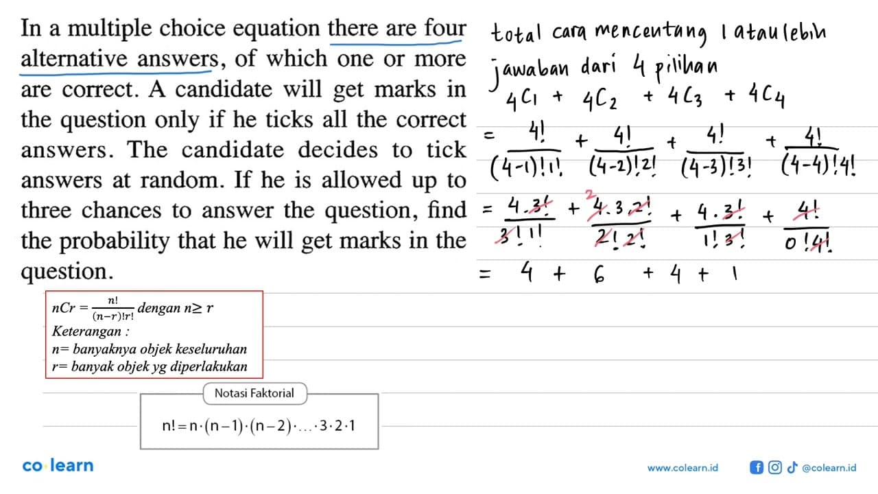 In a multiple choice equation there are four alternative