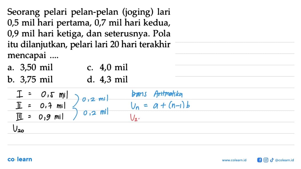 Seorang pelari pelan-pelan (joging) lari 0,5 mil hari