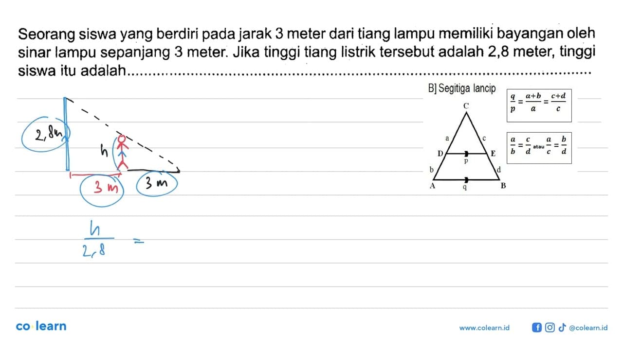Seorang siswa yang berdiri pada jarak 3 meter dari tiang