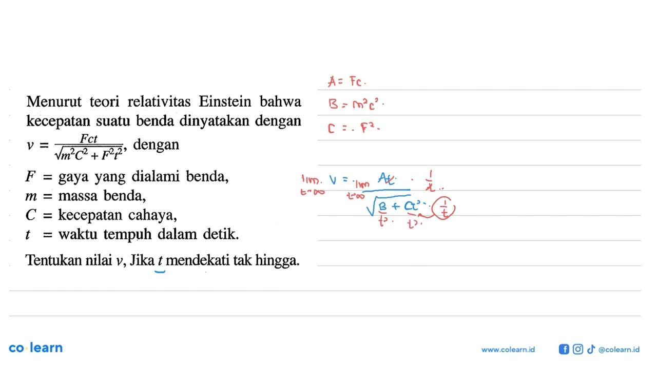 Menurut teori relativitas Einstein bahwa kecepatan suatu