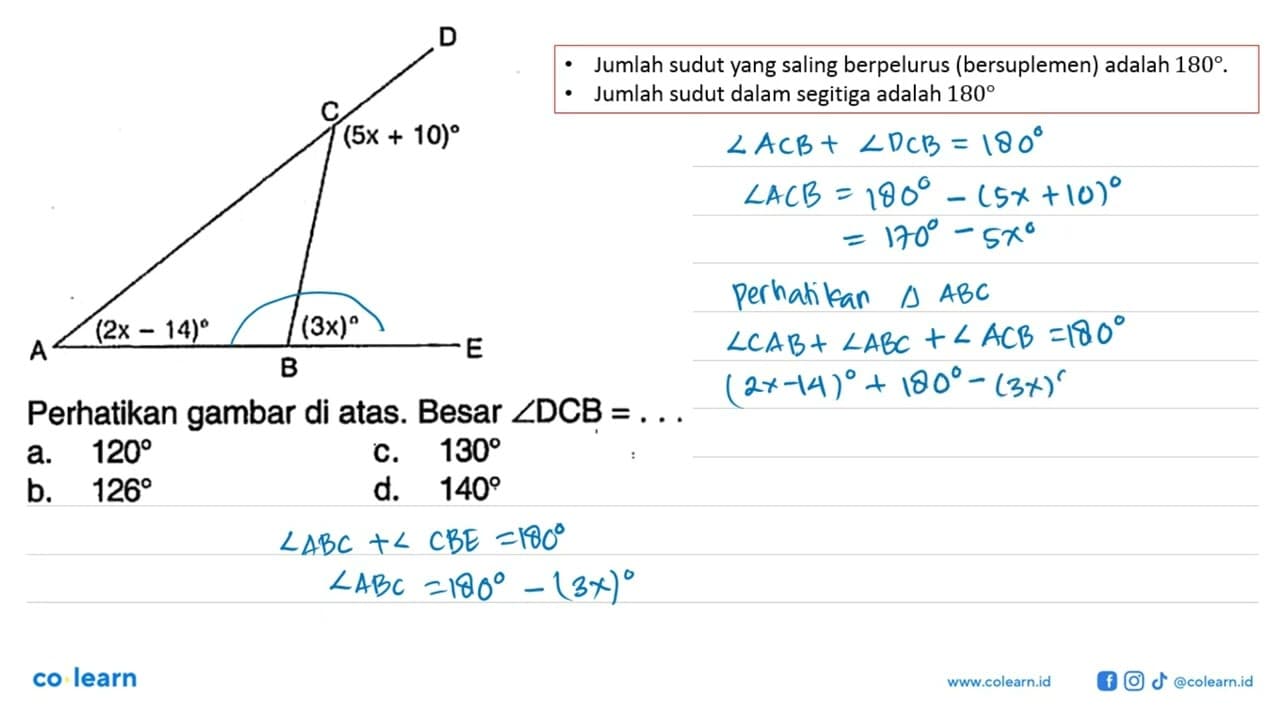 DCABE (5x+10) (2x-14) (3x) Perhatikan gambar di atas. Besar