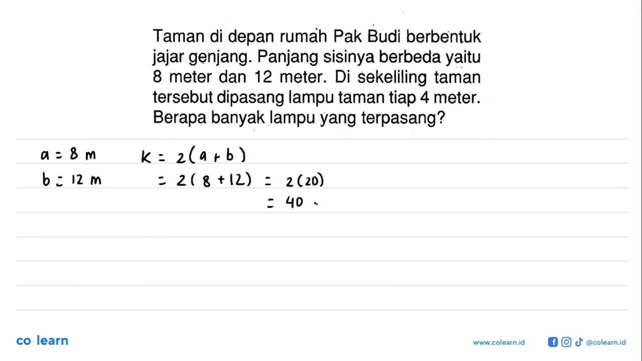 Taman di depan rumah Pak Budi berbentuk jajar genjang.