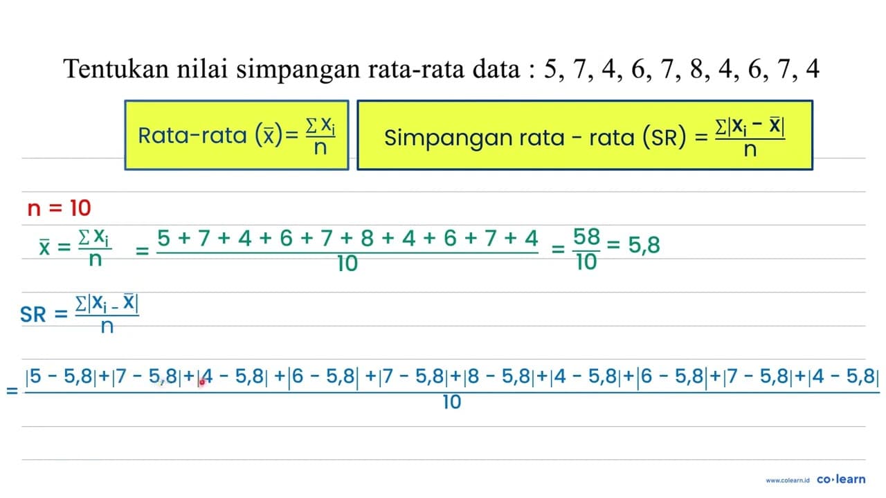 Tentukan nilai simpangan rata-rata data :