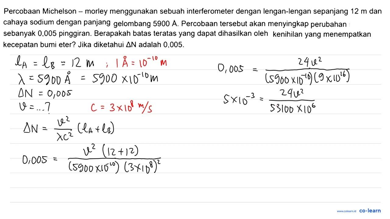 Percobaan Michelson - morley menggunakan sebuah