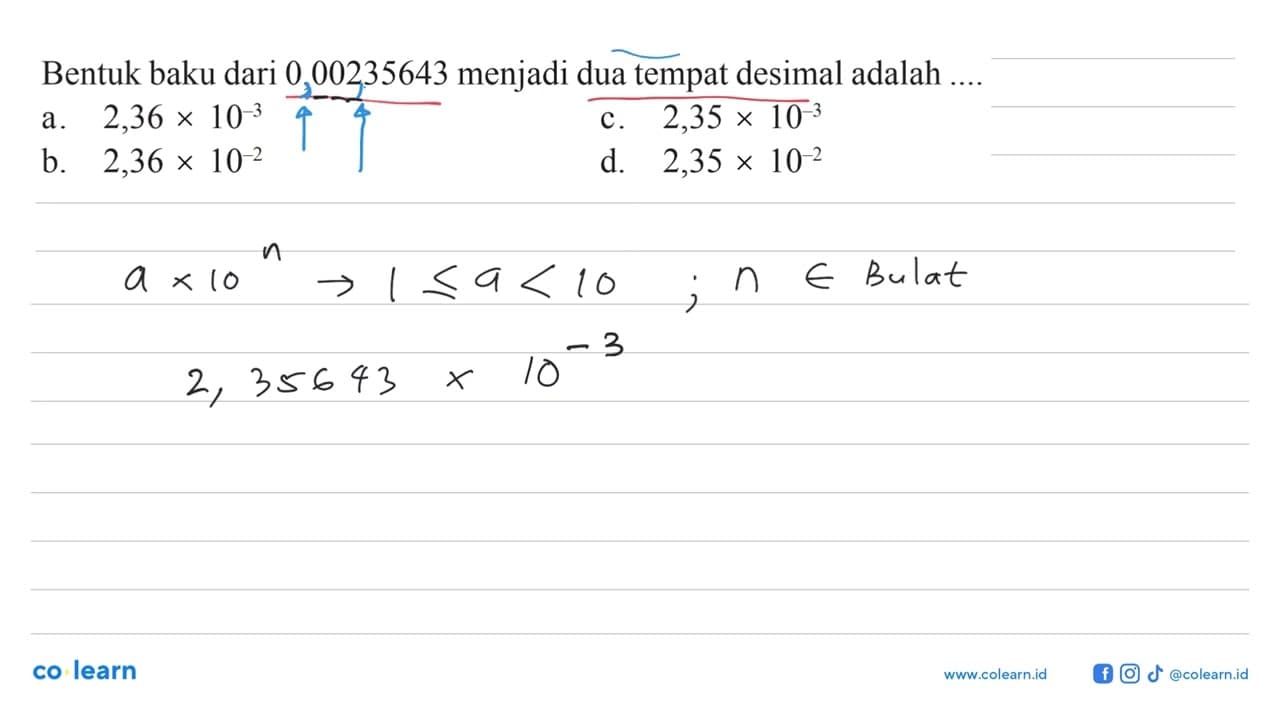 Bentuk baku dari 0,00235643 menjadi dua tempat desimal