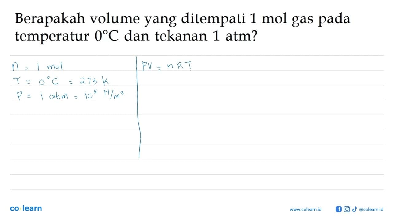 Berapakah volume yang ditempati 1 mol gas pada temperatur 0