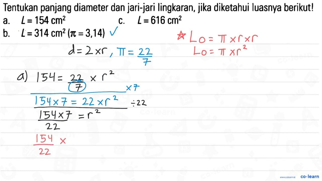 Tentukan panjang diameter dan jari-jari lingkaran, jika