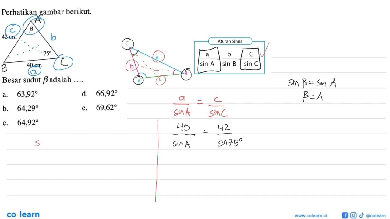 Perhatikan gambar berikut.B42 cm 75 40 cm Besar sudut b