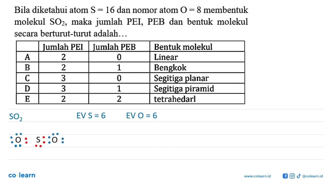 Bila diketahui atom S=16 dan nomor atom O=8 membentuk