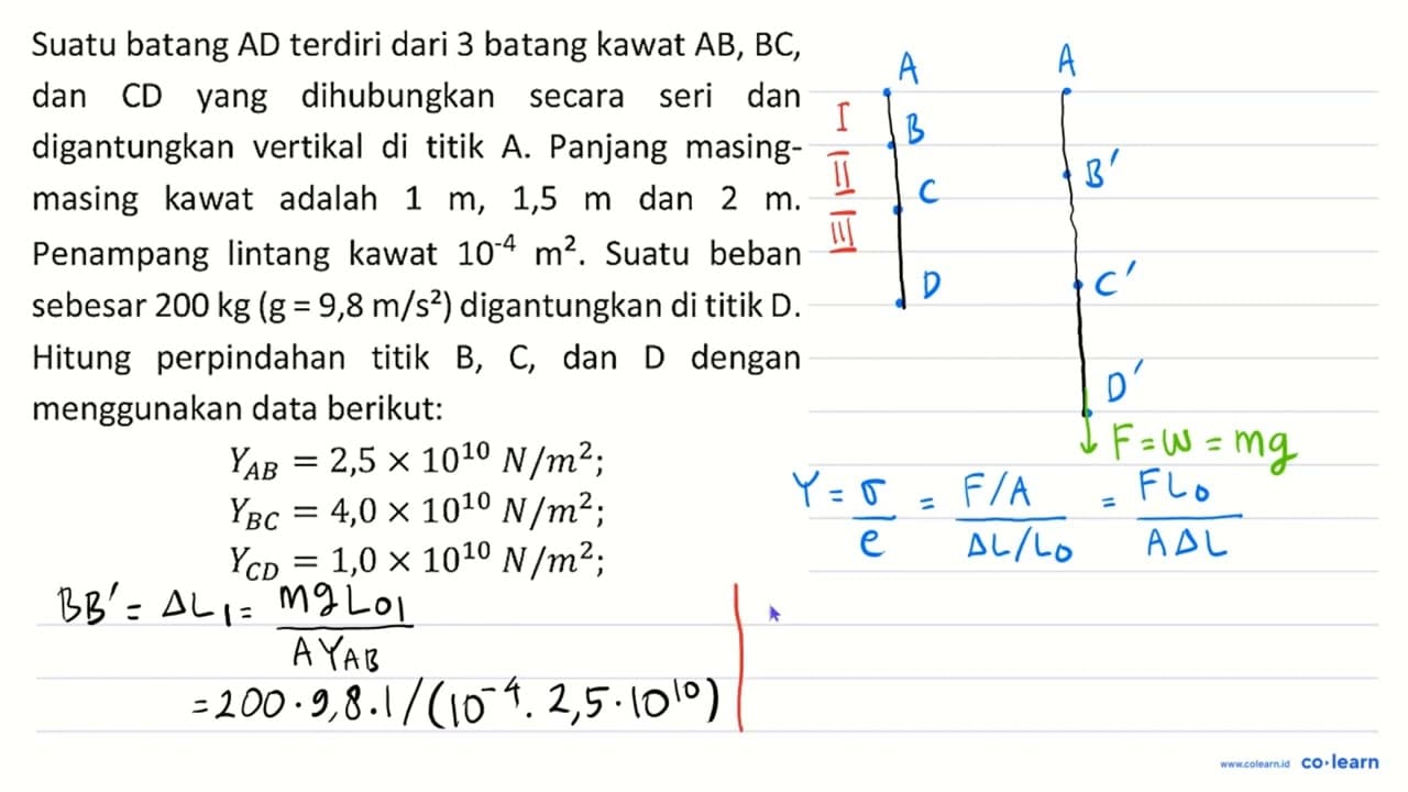 Suatu batang A D terdiri dari 3 batang kawat A B, B C , dan