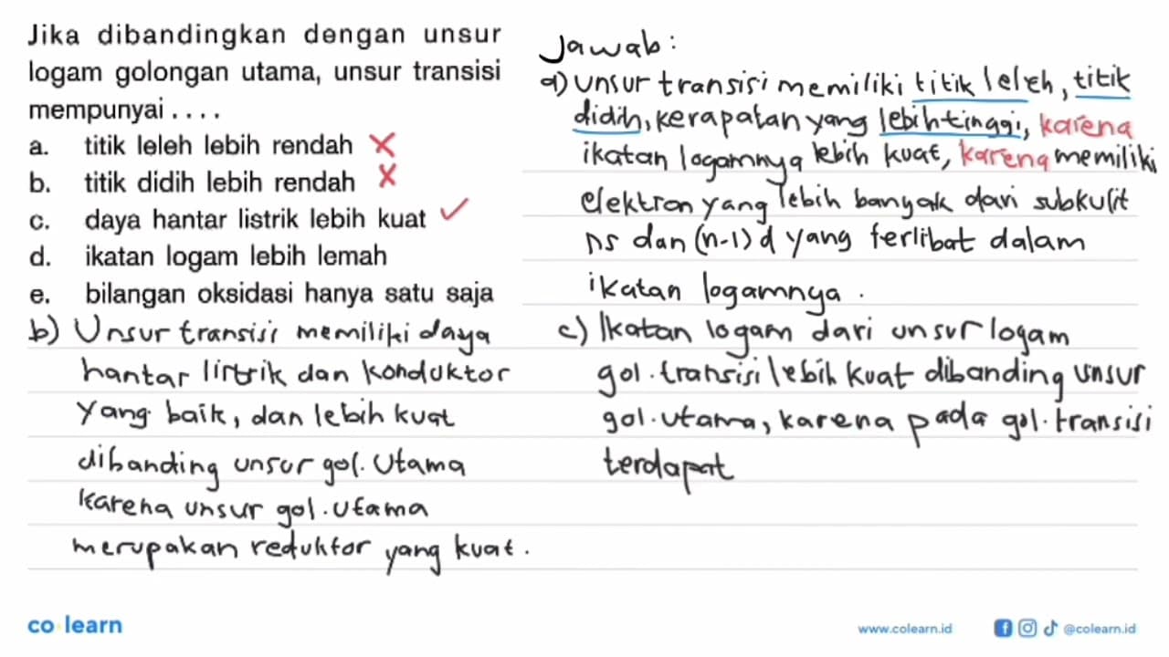 Jika dibandingkan dengan unsur logam golongan utama, unsur