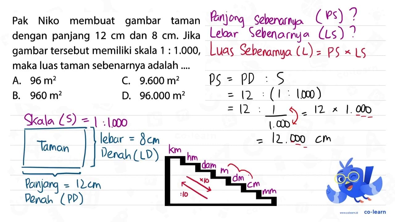 Pak Niko membuat gambar taman dengan panjang 12 cm dan 8 cm