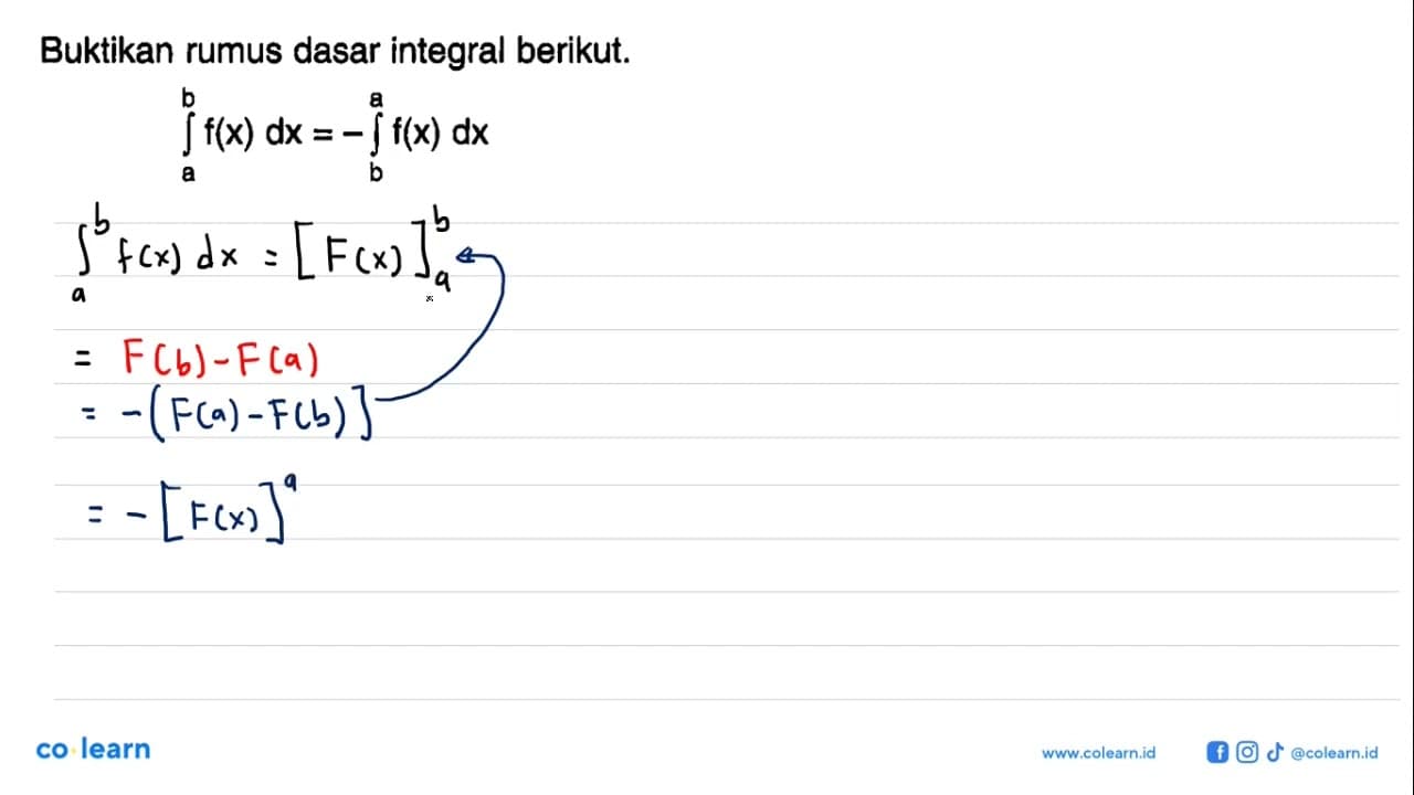 Buktikan rumus dasar integral berikut. integral a b f(x)