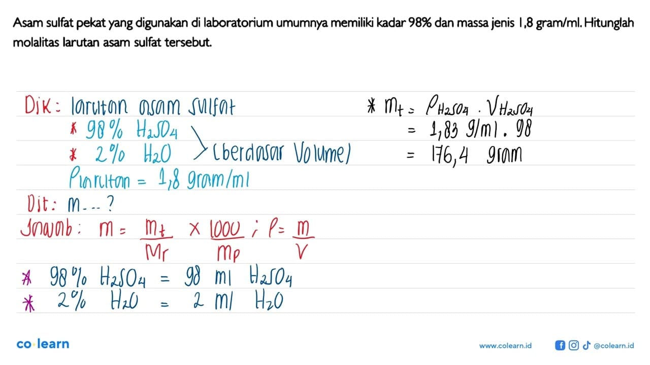 Asam sulfat pekat yang digunakan di laboratorium umumnya