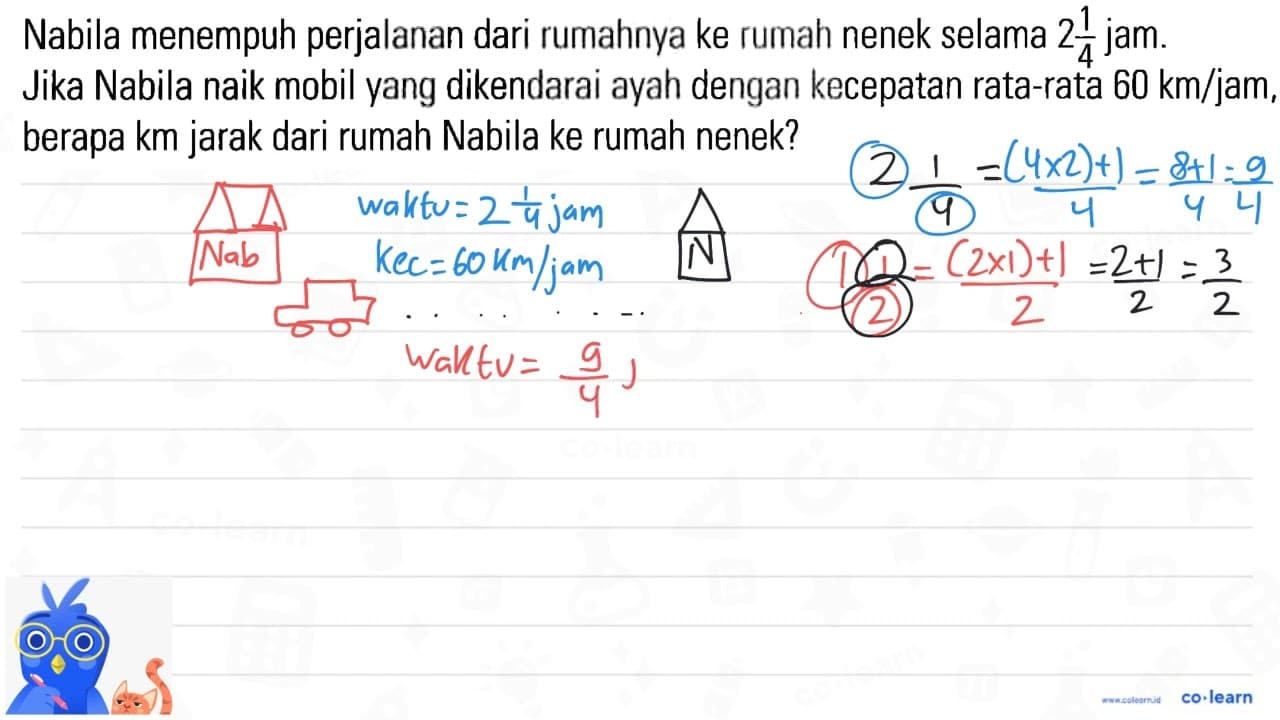 Nabila menempuh perjalanan dari rumahnya ke rumah nenek