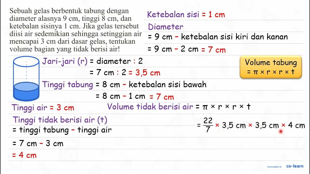 Sebuah gelas berbentuk tabung dengan diameter alasnya 9 cm