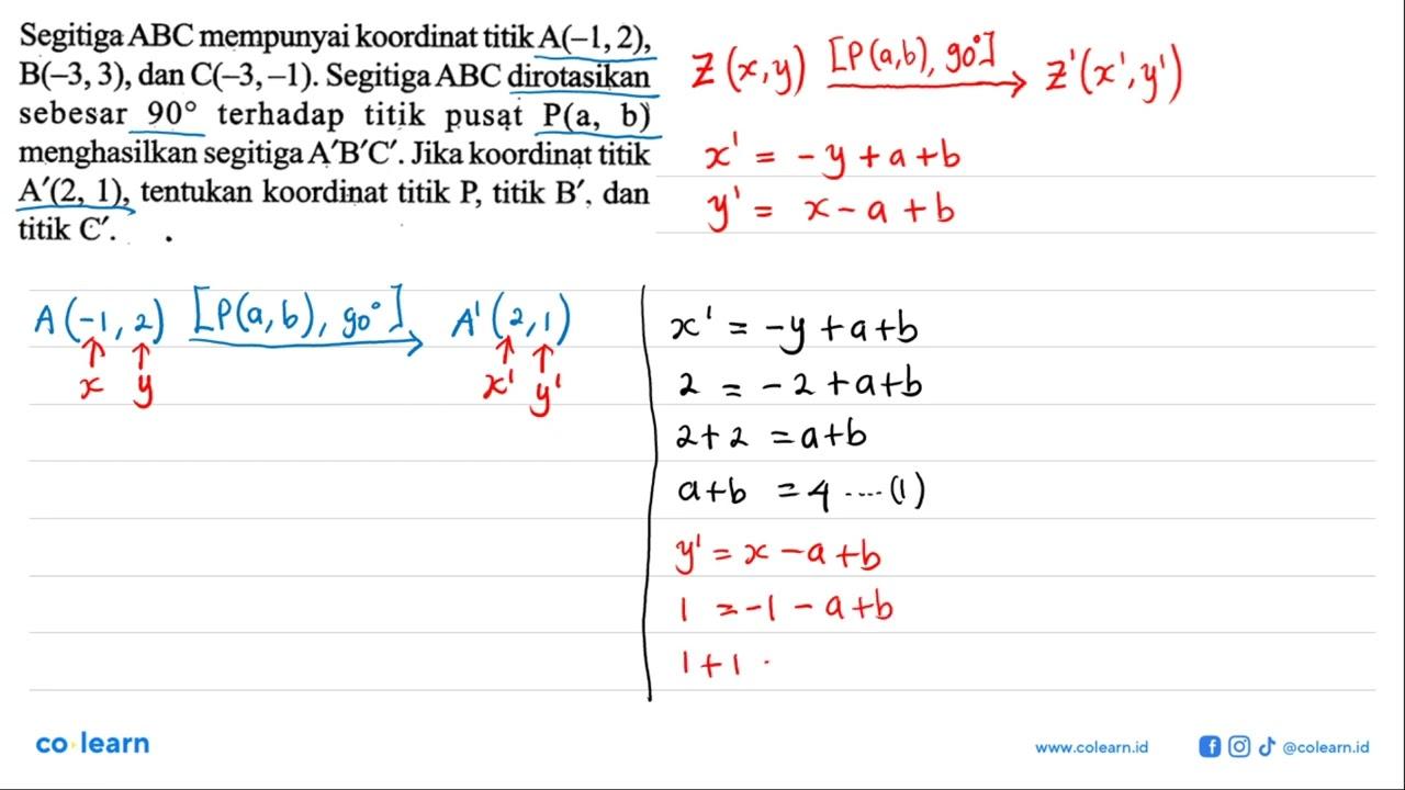 Segitiga ABC mempunyai koordinat titik A(-1,2) , B(-3,3) ,