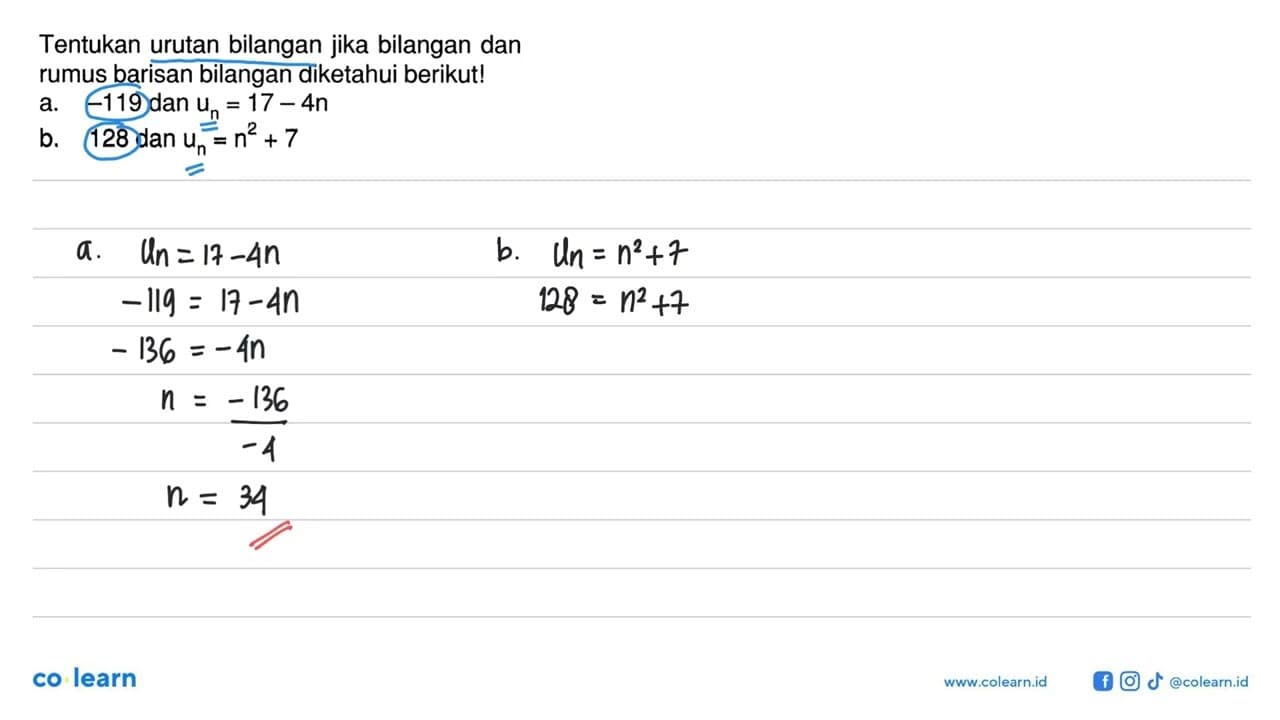 Tentukan urutan bilangan jika bilangan dan rumus barisan