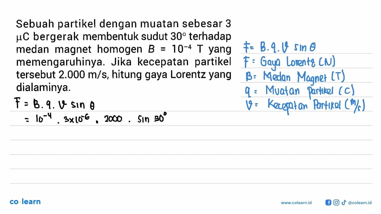 Sebuah partikel dengan muatan sebesar 3 mikro C bergerak