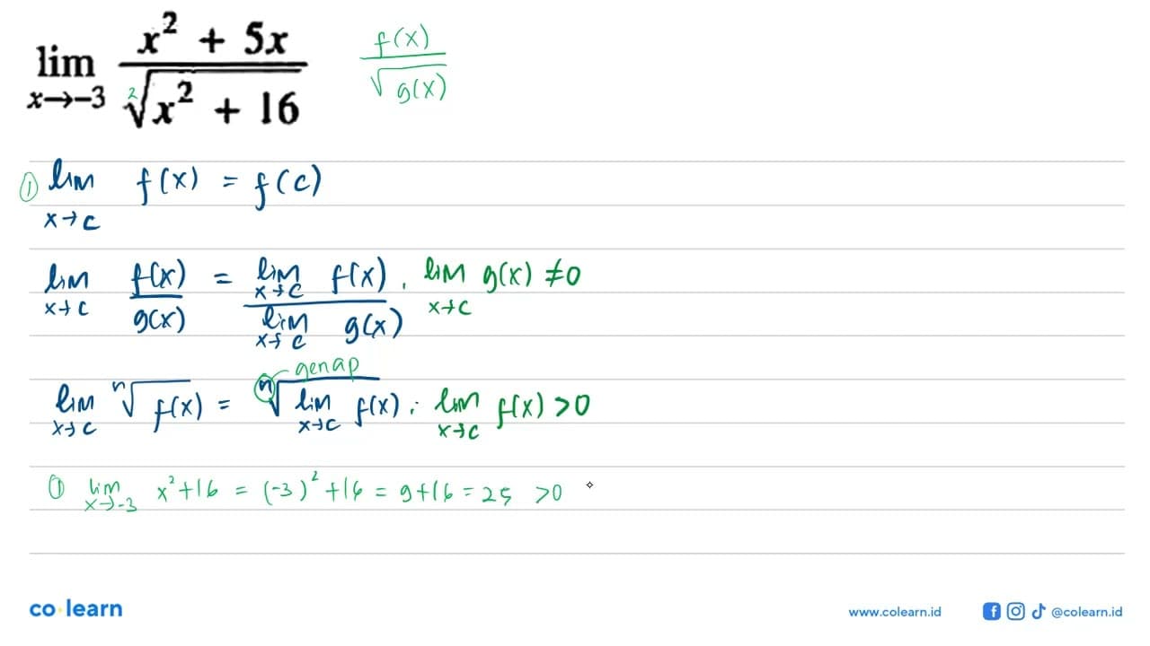 lim x->(-3) (x^2+5x)/akar((x^2)+16)